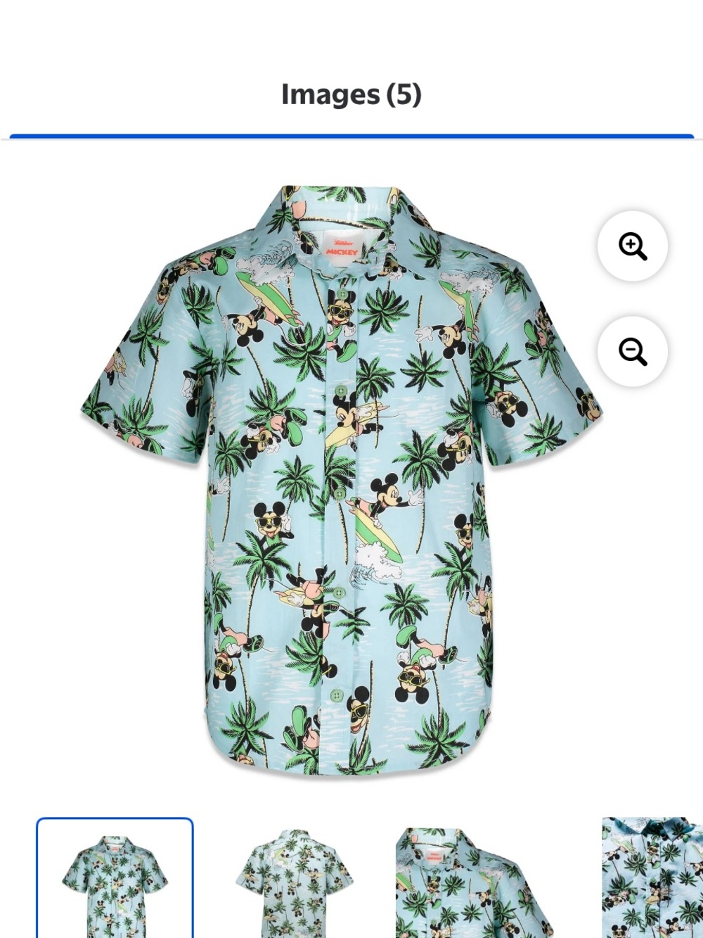 Disney Light Blue Mickey Surf Palm Button-Down Shirt for Kids